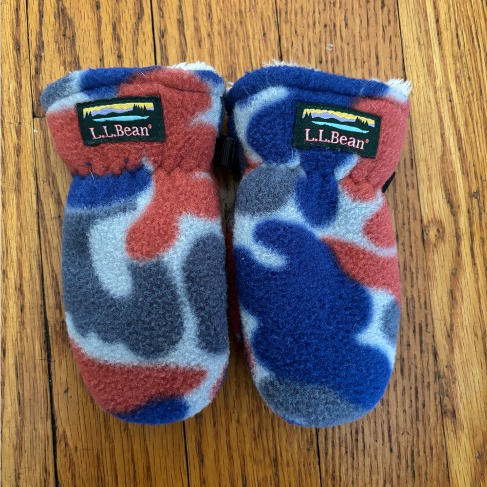 L.L. Bean Kids' Camouflage Fleece Mittens - Red, Blue, and Gray